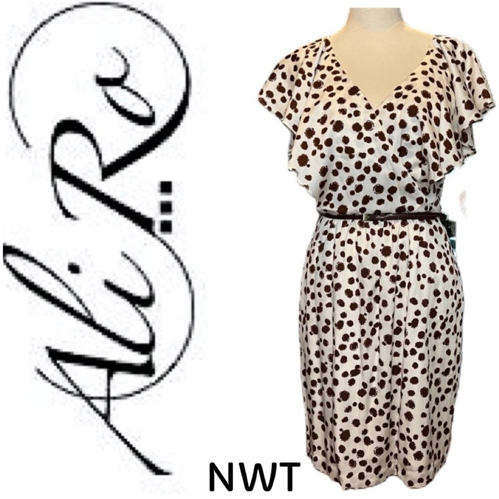 Ali Ro Size NWT 12 Silk Dress Ivory with Brown Dots